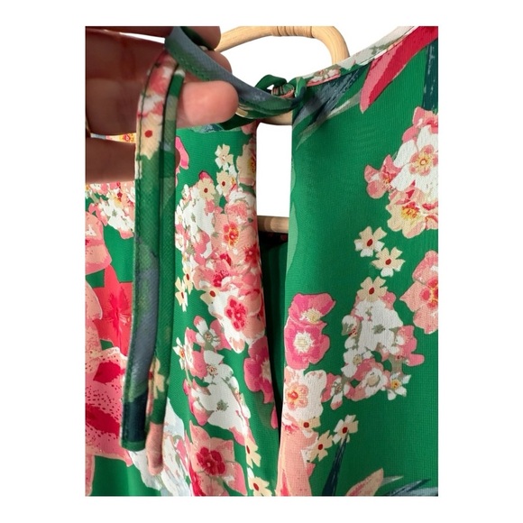 Eliza J Women’s Floral Balloon Sleeve Knee Length Dress InGreen& Pink Floral 10 - Picture 7 of 14